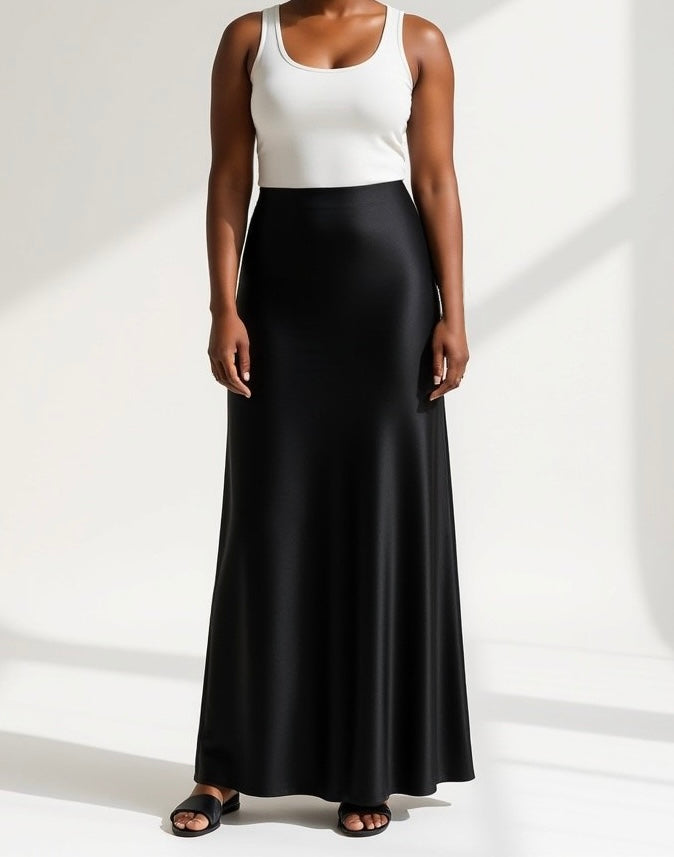 Tall Classic Satin Maxi Skirt  - Midnight Edit