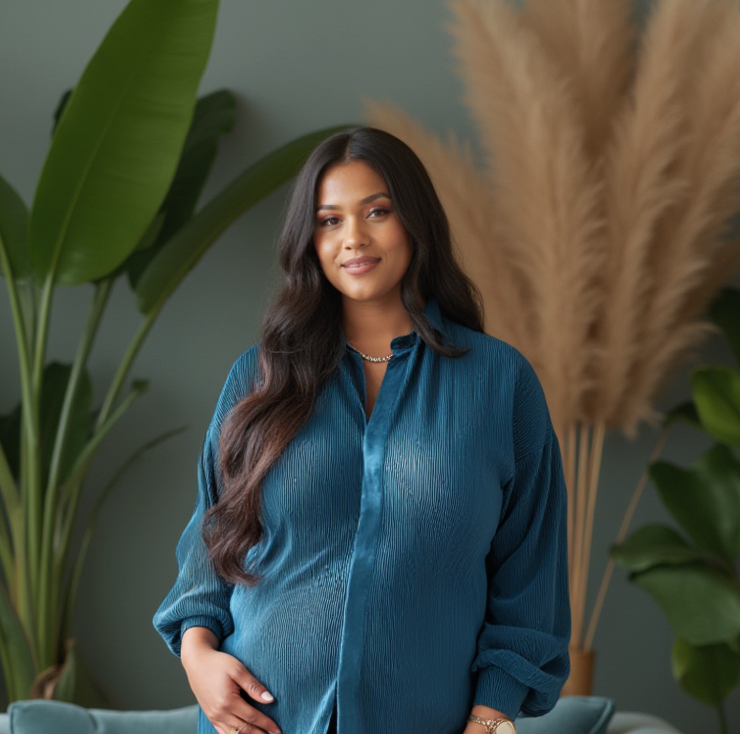 Kaia Tall Plisse Shirt in Blue (Shirt Only)