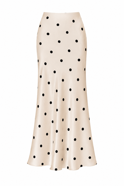 Tall Polka Dot Satin Maxi Skirt - Black Dots on Cream