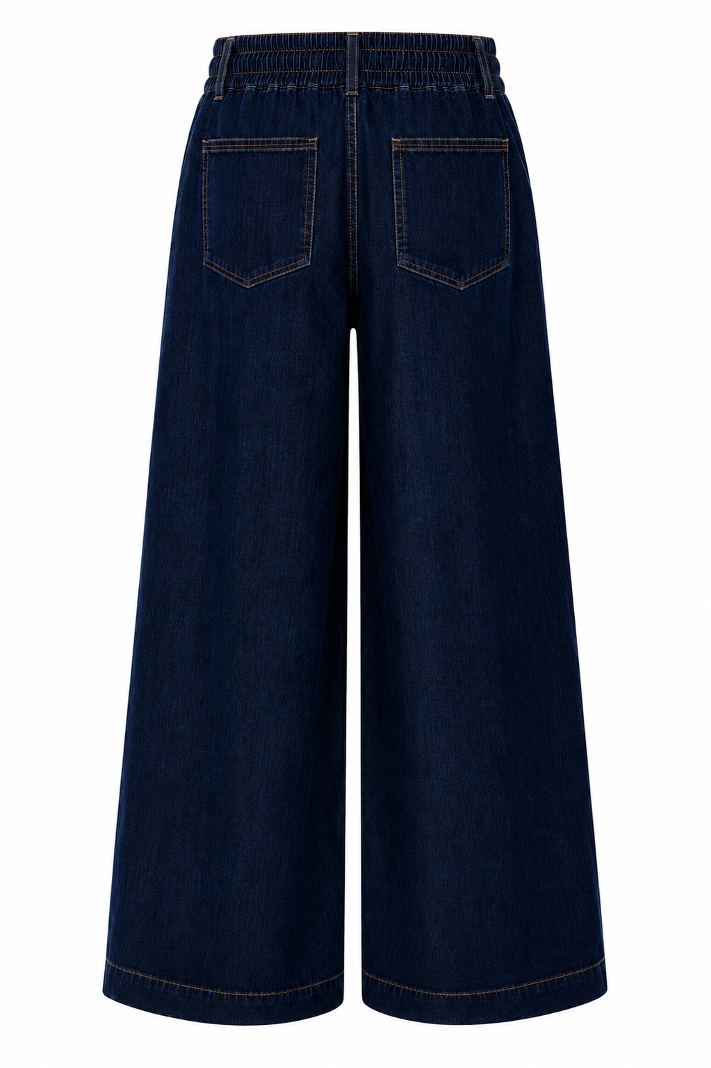 Dark blue wide-leg jeans on a white background