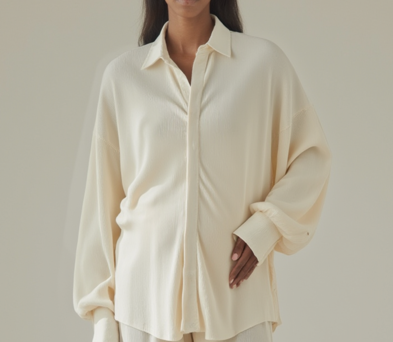 Kaia Tall Maternity Plisse Shirt in Cream (Shirt Only)